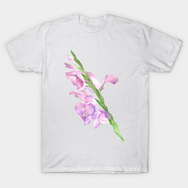 Gladiolus, floral watercolor painting T-Shirt by Sharon Rose Art